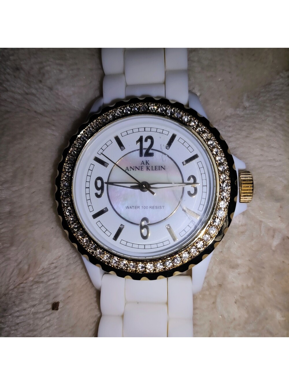 Anne Klein Women's Analog Watch 10/9426 Gold Tone White Plastic Band